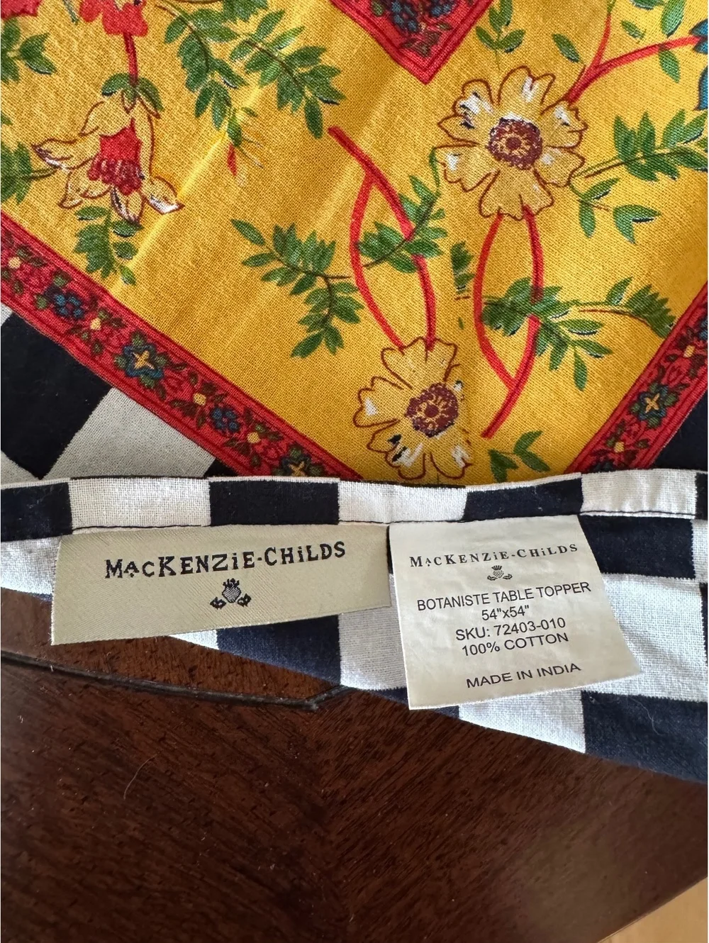 Rare Mackenzie-Childs Botaniste Cotton Table Topper 54x54
